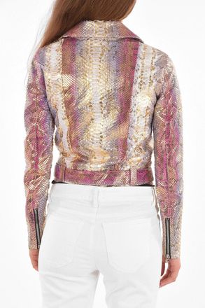 Philipp Plein COUTURE Python Leather Biker Jacket PINK MOOD Philipp Plein
