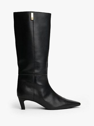 Tommy Hilfiger Leather Square Toe Kitten Heel Boots