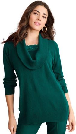 Roaman's Plus Size Lightweight Cowl Neck Sweater With Lace Trim in Emerald Green at Nordstrom, Size Medium