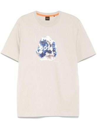 BOSS logo-print T-shirt - men - Cotton - S - Neutrals