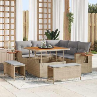 vidaXL Conjunto De Sof&aacute; De Jard&iacute;n Con Coj&iacute;n 8 Pcs Beige Y Gris Claro Vidaxl