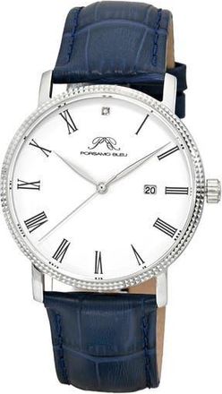 Porsamo Bleu Veritas 1 Croc Embossed Leather Strap Watch, 40mm in Silver at Nordstrom Rack