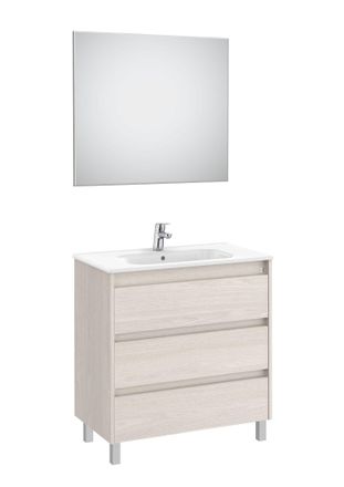 Roca Mueble Lavabo 1000mm Tenet 3 Cajones + Espejo Y Aplique Led Nordic Ash