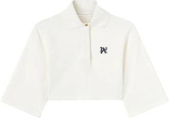 Palm Angels Monogram Cropped Polo Shirt - Dames - Polos - Wit - S - Katoen - Tops