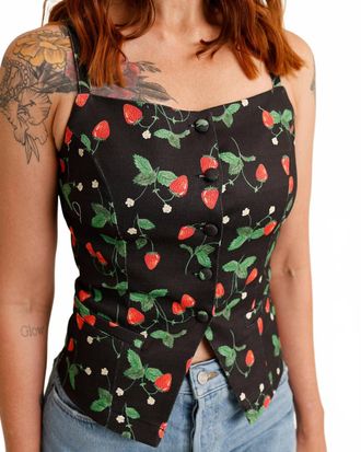 Bailey Rose Strawberry Picnic Button Tank Top In Multi