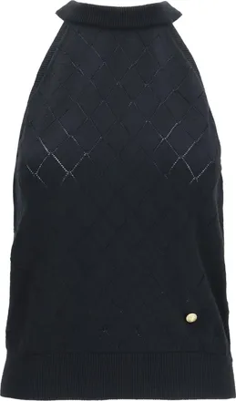Balmain Womens Top Sleeveless Merino Wool Crewneck Black Tops