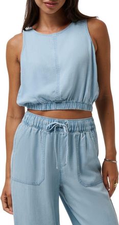 Travis Mathew Sleeveless Elastic Waist Crop Chambray Top in Vintage Light Wash at Nordstrom, Size X-Small