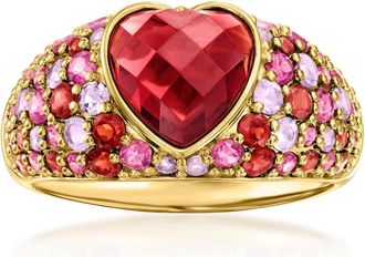 Ross-Simons Heart-Shaped Garnet and Multi-Gemstone Ring in 18kt Gold Over Sterling
