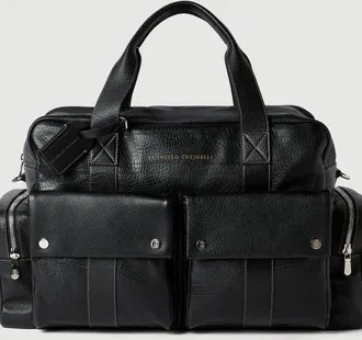 Brunello Cucinelli Grained calfskin leisure bag in Black at Nordstrom