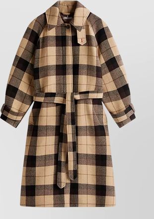 Tommy Hilfiger long check pattern belted wool coat