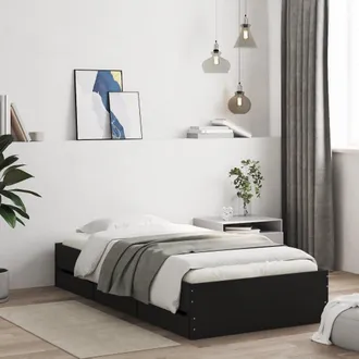 vidaXL Cama Con Cajones Madera De Ingenier&iacute;a Negro 100x200 Cm Vidaxl