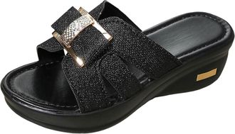 Generic Womens Thick Soled Wedge Heeled Sandals Fashion Dress Shoes Wedge Sandals For Women With Arch Support Outdoor Rhinestone Wedges Shoes (5.5)