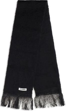 Jil Sander Mohair Blend Fringe Scarf - Dames - Wintersjaals - Zwart - ONE Size - Wol - Accessoires