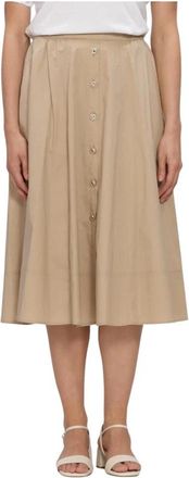 Twinset A-lijn Midi Rok - Dames - Midirokken - Beige - S - Katoen - Rokken