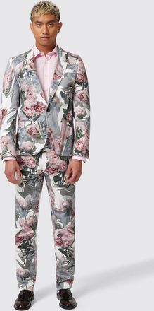 Twisted Tailor Mens Dali Skinny Fit White Cotton Floral Suit - Size 34 (Chest)