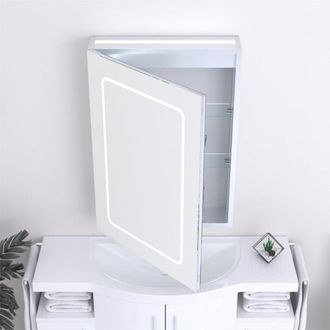 Clifton 70cm Tall LED (Rounded Rectangle) Bathroom Mirror Cabinet in Natural