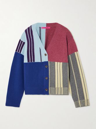 The Elder Statesman Cardigan In Cashmere Color-block Con Righe - Blu
