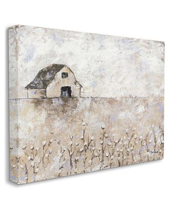 Stupell Industries White Barn Distressed Landscape Cotton Field Florals Stretched Canvas Wall Art By Britt Hallowell