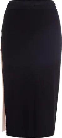 Elisabetta Franchi Womens Skirt Knitted Midi With Viscose Bands Black-Butter Black/butter