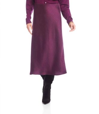 Karen Kane Satin Bias Cut Midi Skirt In Eggplant
