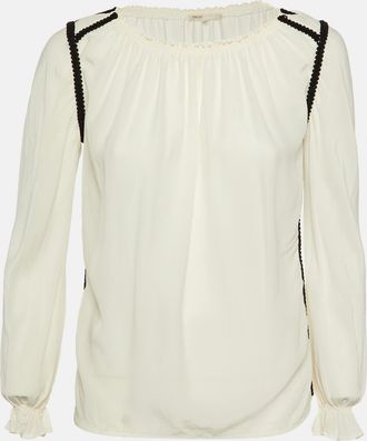 Maje White Silk Contrast Detail Top