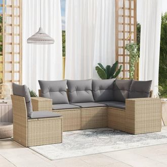 vidaXL Vidaxl - Juego De Sof&aacute;s Jard&iacute;n Con Cojines 5 Pzas Rat&aacute;n Sint&eacute;tico Beige