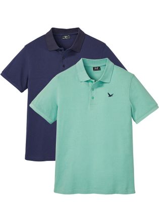 Bonprix Poloshirt BONPRIX Poloshirt (2er Pack) aus reiner Baumwolle, Herren, Gr. 44/46 (S), gr&uuml;n (salbeigr&uuml;n, dunkelblau), Obermaterial: 100% Baumwolle, regul