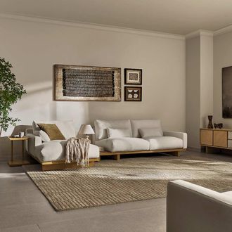 Castlery Performance Fabric 2 Seater Armless Chaise Sectional Sofa with Removable Covers and Side Table - Grey, Light Brown | Mori by Castlery