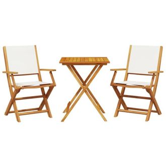 vidaXL Juego De Bistro De 3 Piezas Tela Y Madera Maciza Blanco Crema Vidaxl