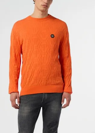 Philipp Plein Jacquard Round Neck Pullover Monogram Men in Orange at Nordstrom, Size Xx-Large