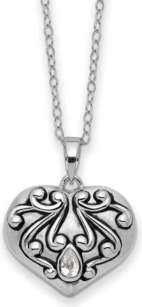 Diamond2Deal Sterling Silver Antiqued Cubic Zirconia Heart Remembrance Ash Holder Necklace