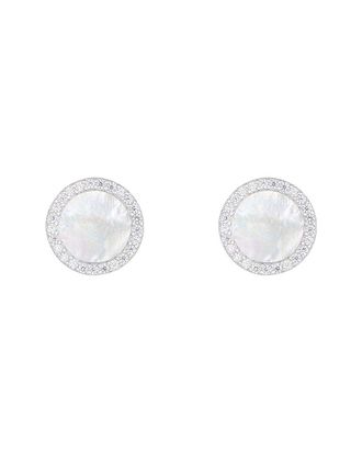 Splendid Pearls Silver 7X7mm Pearl Cz Earrings