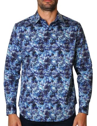 Robert Graham Mens Flemming Long Sleeve Woven Button Down Shirt, Blue, Large