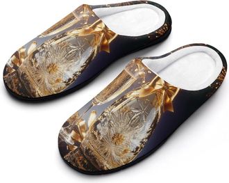 Generic Champagne Mens Soft Cotton Slippers with Memory Foam Anti-skid House Shoes for Travel Indoor Outdoor