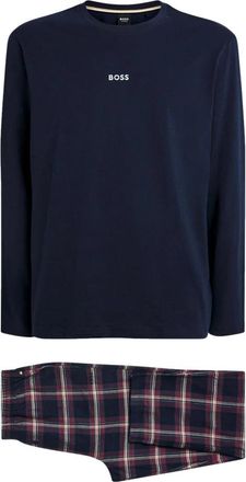 HUGO BOSS Lange pyjamaset - Heren - Pyjama - Blauw - XL - Katoen - Nachtkleding