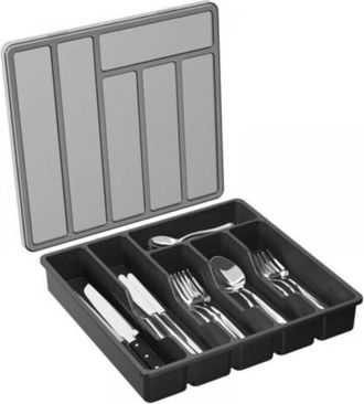 OEM Organisateur Couverts - 6 Compartiments - 30 X 32 Cm - Pp Alimentaire Sans Bpa - Pour Tiroir Cuisine Ou Plan De Travail - Noir