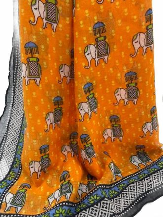 Printed Village Womens Elephant Scarf In Orange