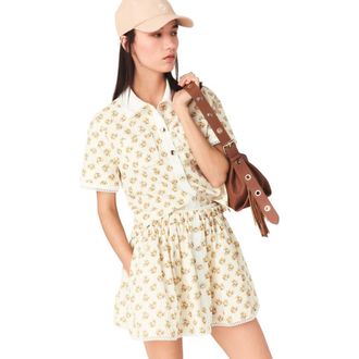 Maje Patterned shirt with croquet trim in Yellow Small Flowers Print at Nordstrom, Size X-Small