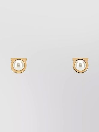 Ferragamo pearl stud earrings gold finish