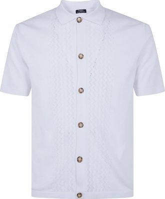 Barba Cotton Drawn Shirt - Heren - Korte mouwen Overhemden - Wit - L - Katoen - Overhemden