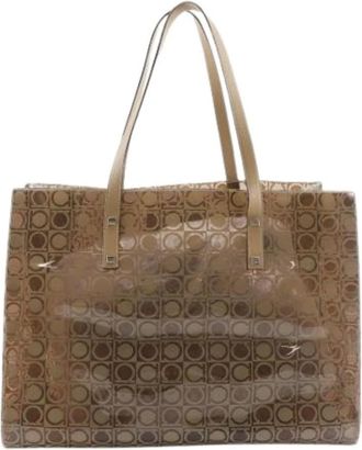 Ferragamo Pre-owned Tote Bags, female, Beige, Size: ONE SIZE Pre-owned Gancini Vinyl Tote Bag