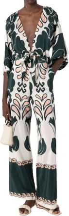 Adriana Degreas Spray Of Flower Wide-Leg Pant In Dark Green