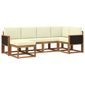 vidaXL Conjunto De Sof&aacute;s De Exterior 6 Pcs Natural Y Crema Vidaxl