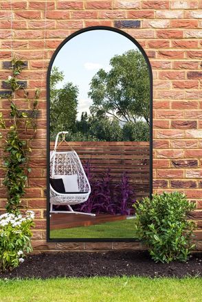 MirrorOutlet Black Metal Framed Arched Garden Wall Mirror 63 X 31 (160CM X 80CM) | Size: 1 Pack