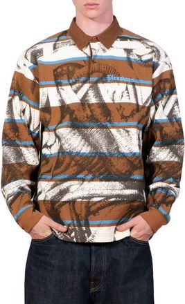 Pleasures Worms Graphic Rubgy Shirt in Brown Stripe at Nordstrom, Size X-Large