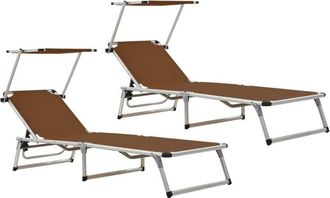 vidaXL Vidaxl - Tumbonas plegables con techo 2 uds aluminio y textilene marrón