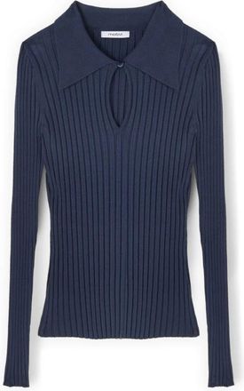 Motivi Geribde polotrui van viscose met cut-out - Dames - Ronde hals truien - Blauw - L - Nylon - Truien & Vesten