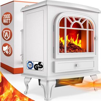Deuba Monzana Chimenea El&eacute;ctrica De Pie 1000w-2000w Efecto Llama Realista Termoventilador 50,4x28,3x60cm Blanca
