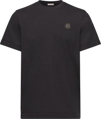 Moncler Moncler Double Leather Logo Cotton T-shirt, Men, Blue, Size: 3xl