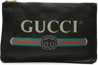 Gucci Pre-owned Clutches, female, Black, Size: ONE SIZE Pre-owned Printed Leather Clutch